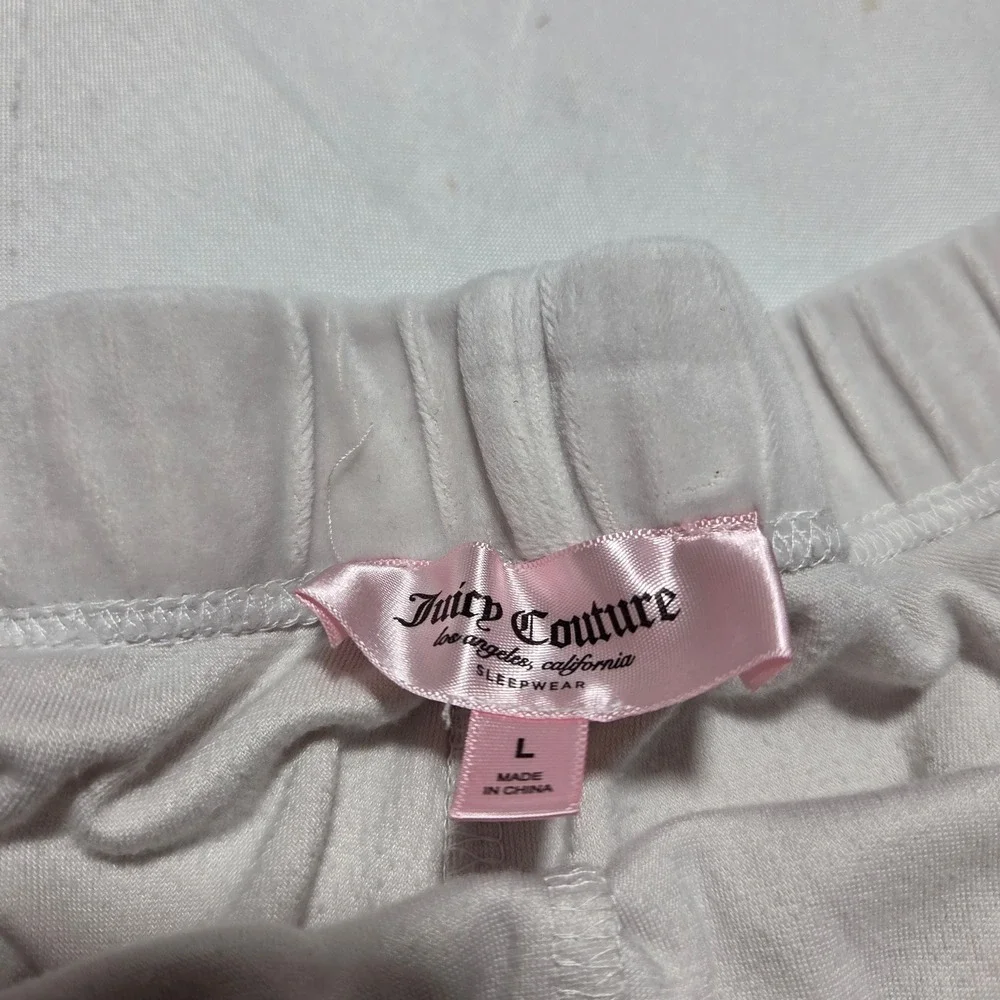 Juicy Couture Velour Sleep Shorts White Bedazzled Y2K Rhinestone Logo Womens L